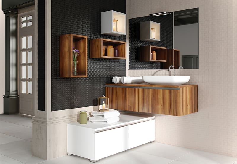 baño moderno madera