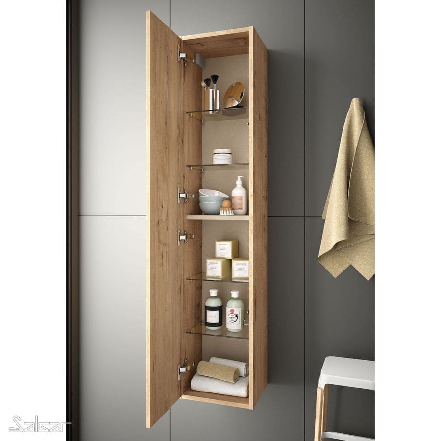 Columna auxiliar Pilar 1 puerta con cierre amortiguado, reversible y baldas de madera. Tirador incluido - Attila - Salgar